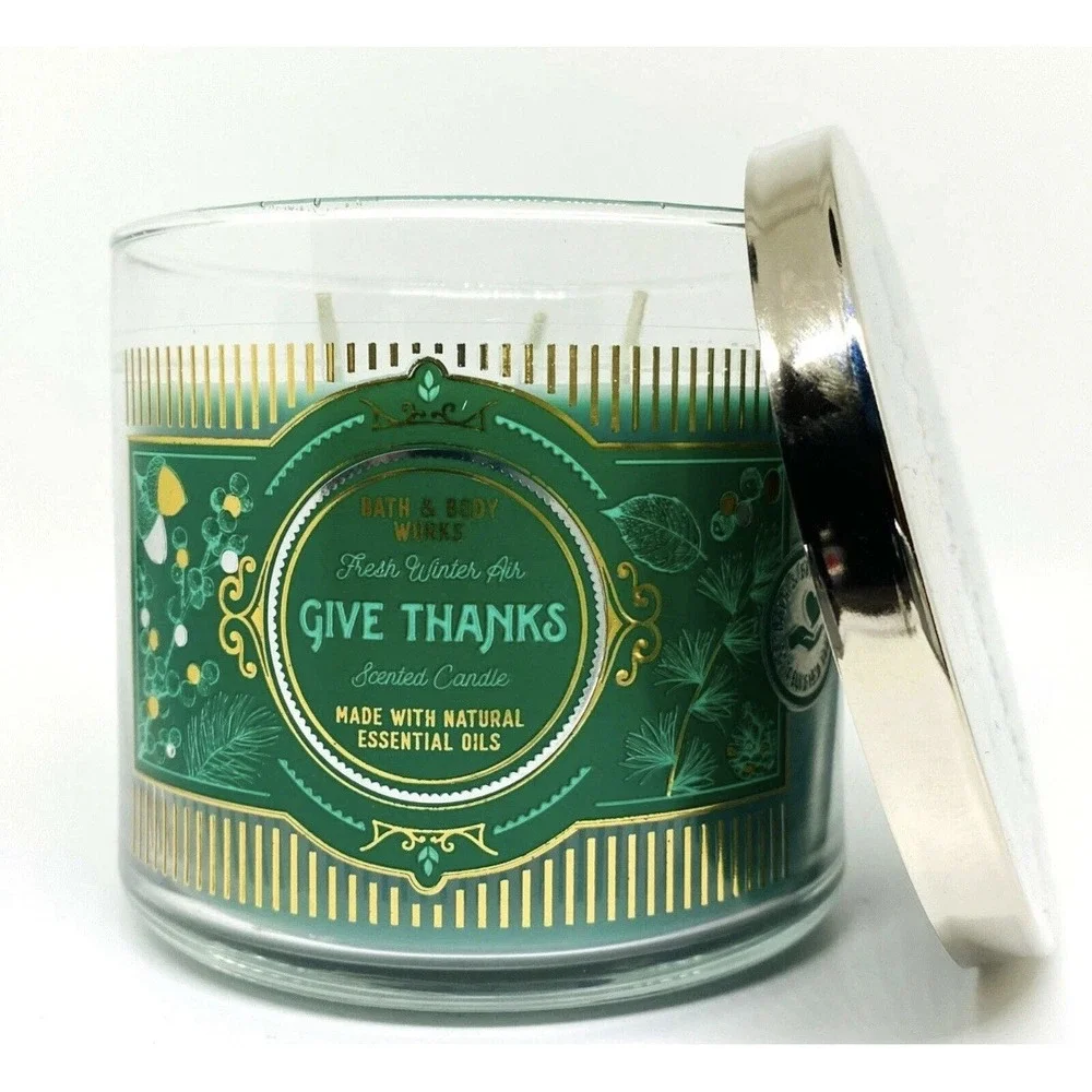 Bath & Body Works FRESH WINTER AIR Give Thanks Large‎ Scented 3 Wick Candle 14.5